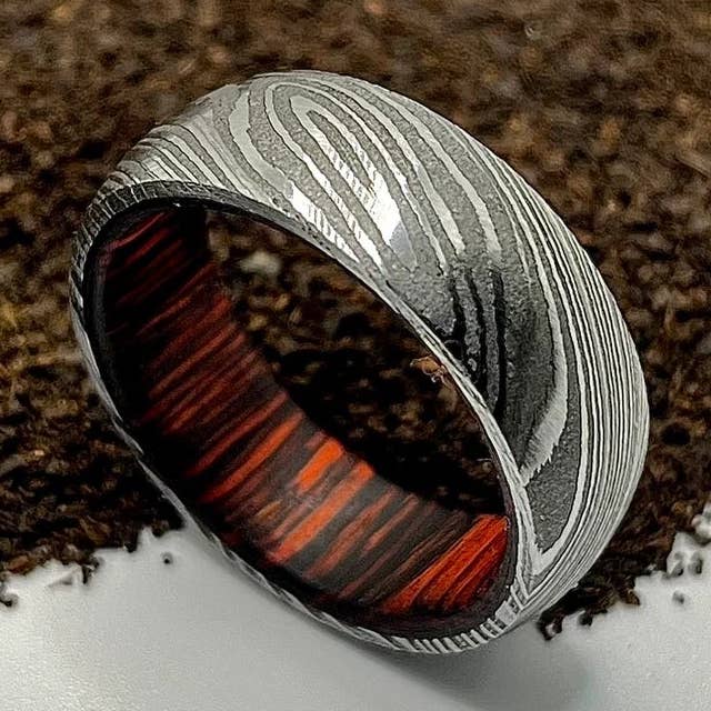 Simple Damascus Steel Twisted Ring for wholesale by RustyStudioUSA