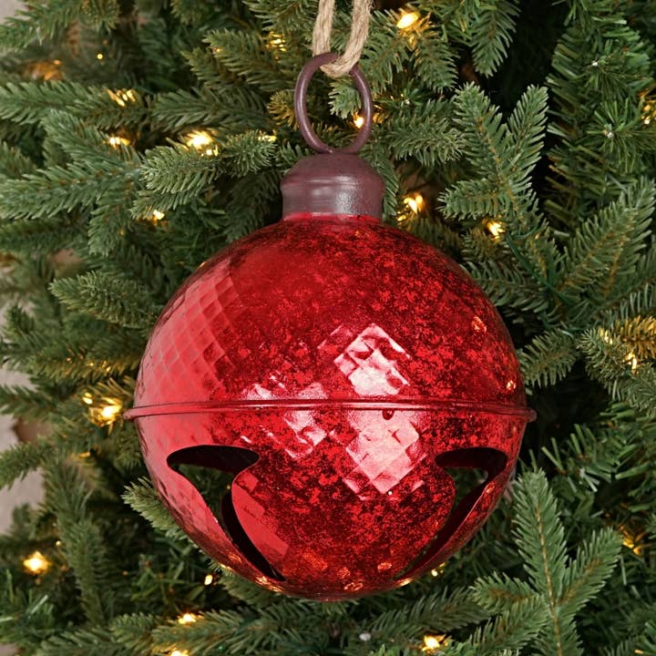 M32532-6.5in Metallic glitter Waffle Bell w. loop-RED for wholesale by Holiday Depot Inc.
