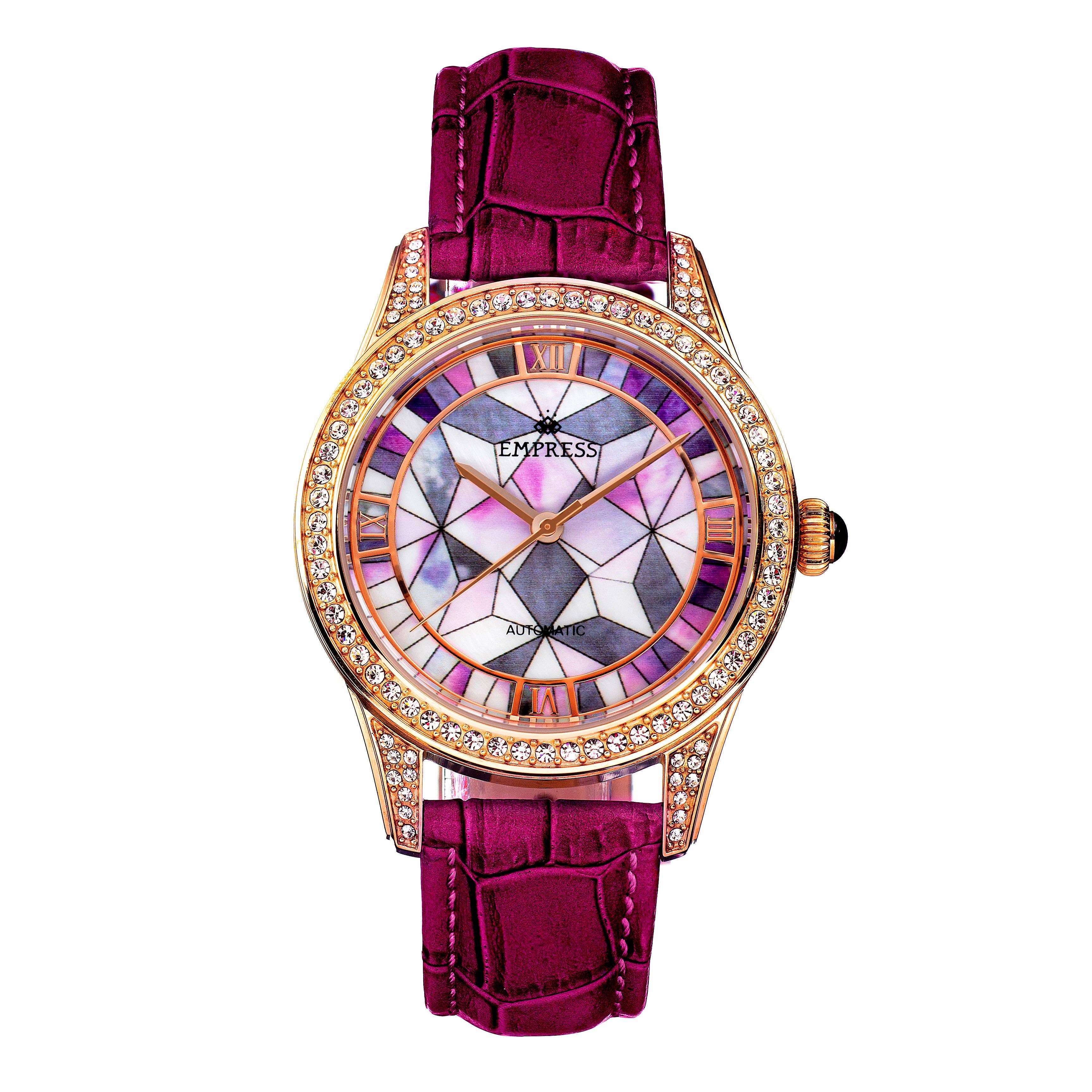 Empress - Wholesale Wrist Watch - Women's - Empress Augusta Automatic Mosaic Mother-of-Pearl Leather-Band Watch17