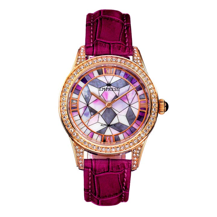 Empress - Wholesale Wrist Watch - Women's - Empress Augusta Automatic Mosaic Mother-of-Pearl Leather-Band Watch17