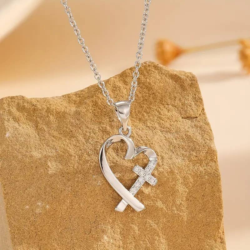 Syrrios Gifts LLC - Wholesale Pendant/Charm Necklace - Heart Cross Pendant Necklace Christian Jewelry Gift Women1