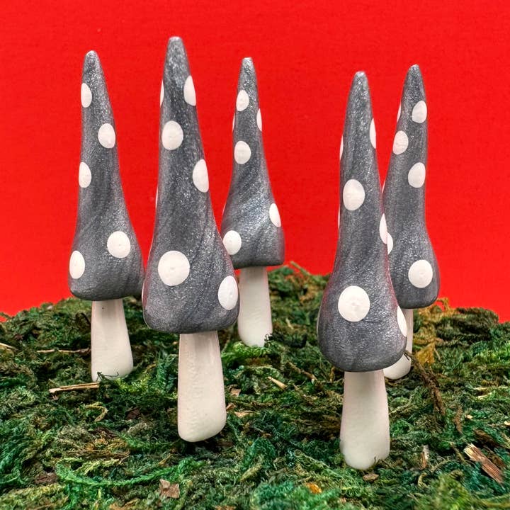 Fairy Garden Metallic Mushroom Plant Pick - Gnome Style for wholesale by Mystical Woodlands