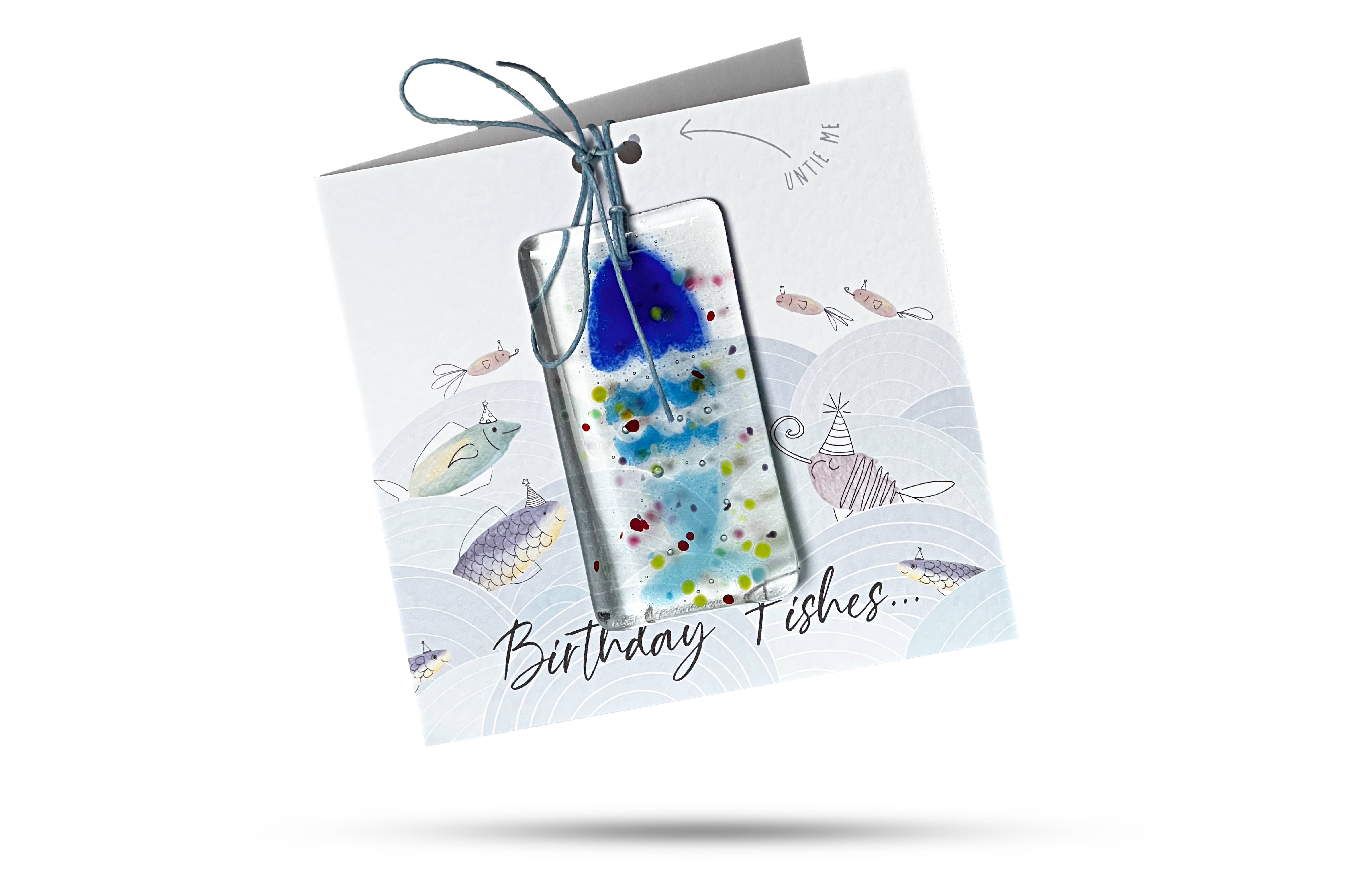 Dreya Glass - Wholesale Birthday Card - Birthday Fishes (Linear) - Greeting Card With Fused Glass1