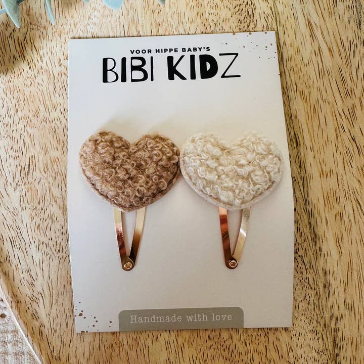 Ganchos de Cabelo Coração Natural/Taupe Teddy por atacado de Bibi Kidz