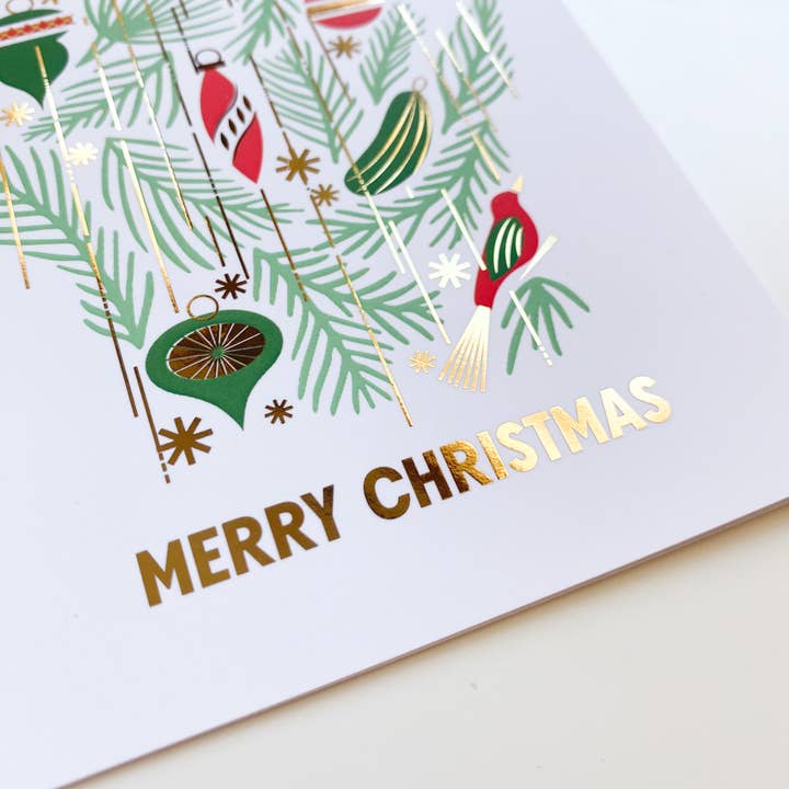 Bottlebrush Graphics - Wholesale Christmas Card - WI Christmas Greenery Gold Foiled Holiday Card2