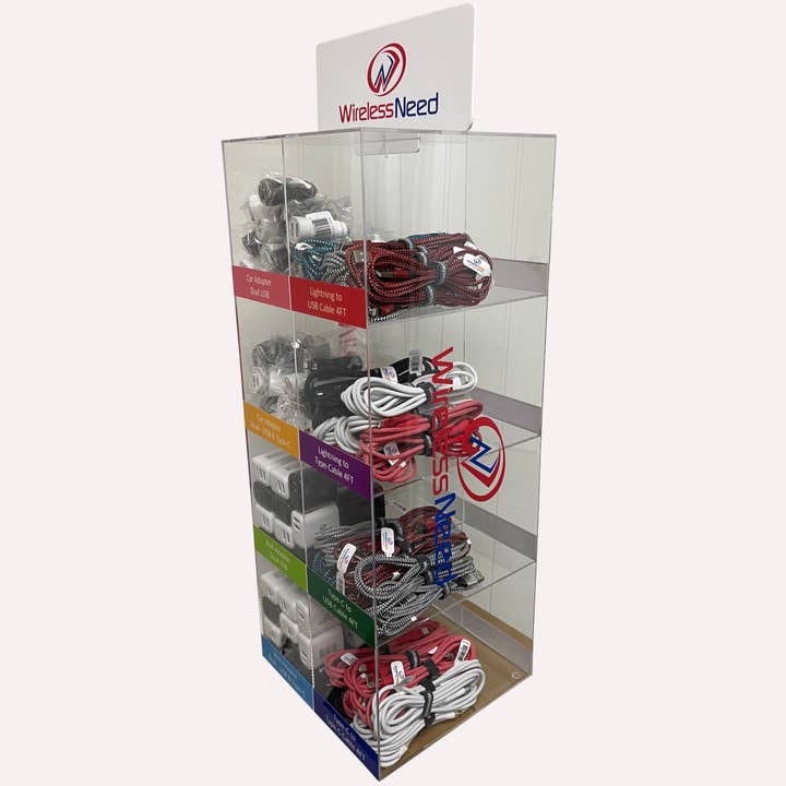 Acrylic Display 8-Tiers - Total 160 pieces for cell phone chargers and cables for wholesale by WirelessNeed