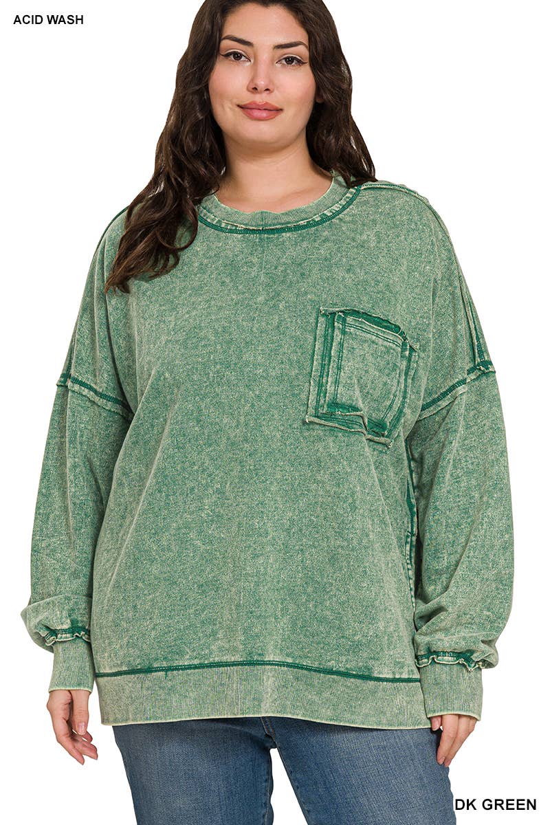 42POPS - Wholesale Sweatshirt - Women's - ', Plus French Terry Acid Wash Raw Edge Front Pocket20