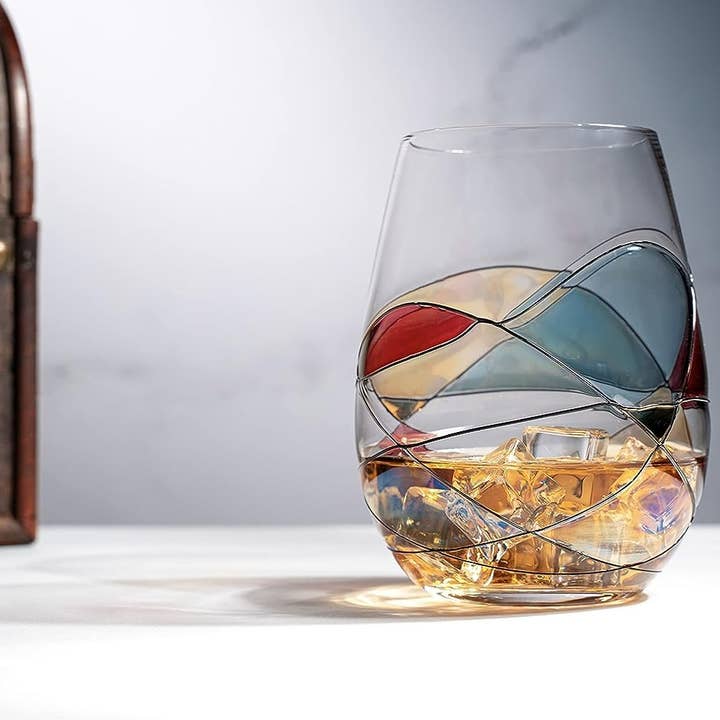 The Wine Savant / Khen Glassware - Wholesale Wine Glass - Hand Painted Stemless Wine Glasses Set of 23