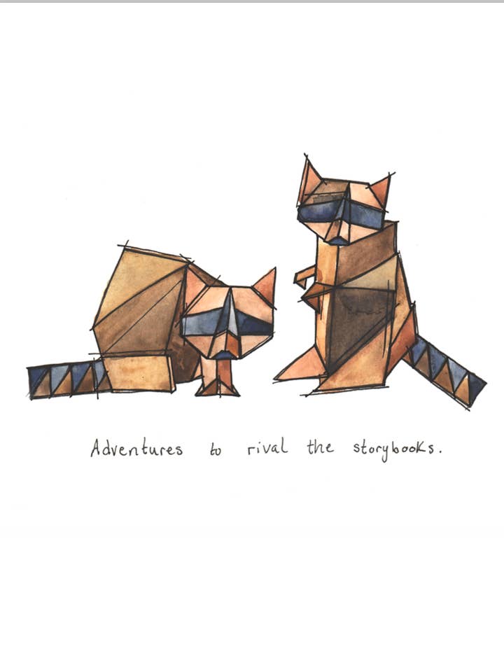 Bittersweet Aquarela Origami Guaxcoon Friends 5x7 Impressão por atacado de Marissa Tawney Thaler Illustration