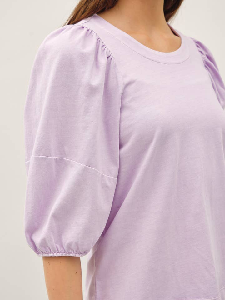 GARMENT-DYE PUFF SLEEVE COTTON JERSEY TOP for wholesale by Be Cool