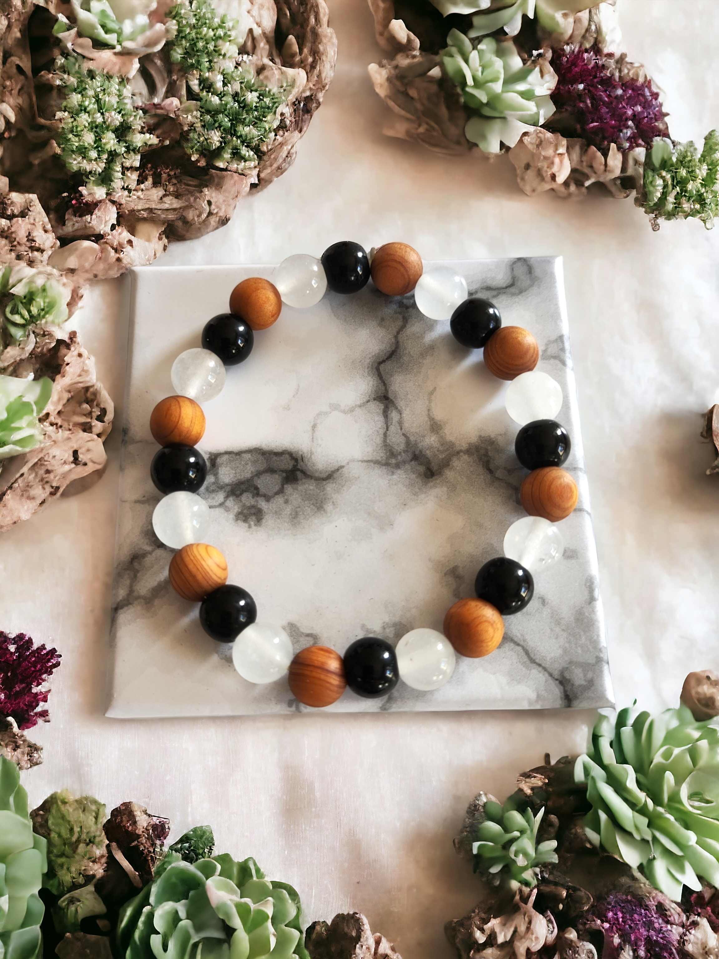 Magic Moon - Wholesale Beaded Bracelet - Beaded Bracelet - CLEANSING AND PROTECTION. Tourmaline, Palo Santo, and White Quartz0