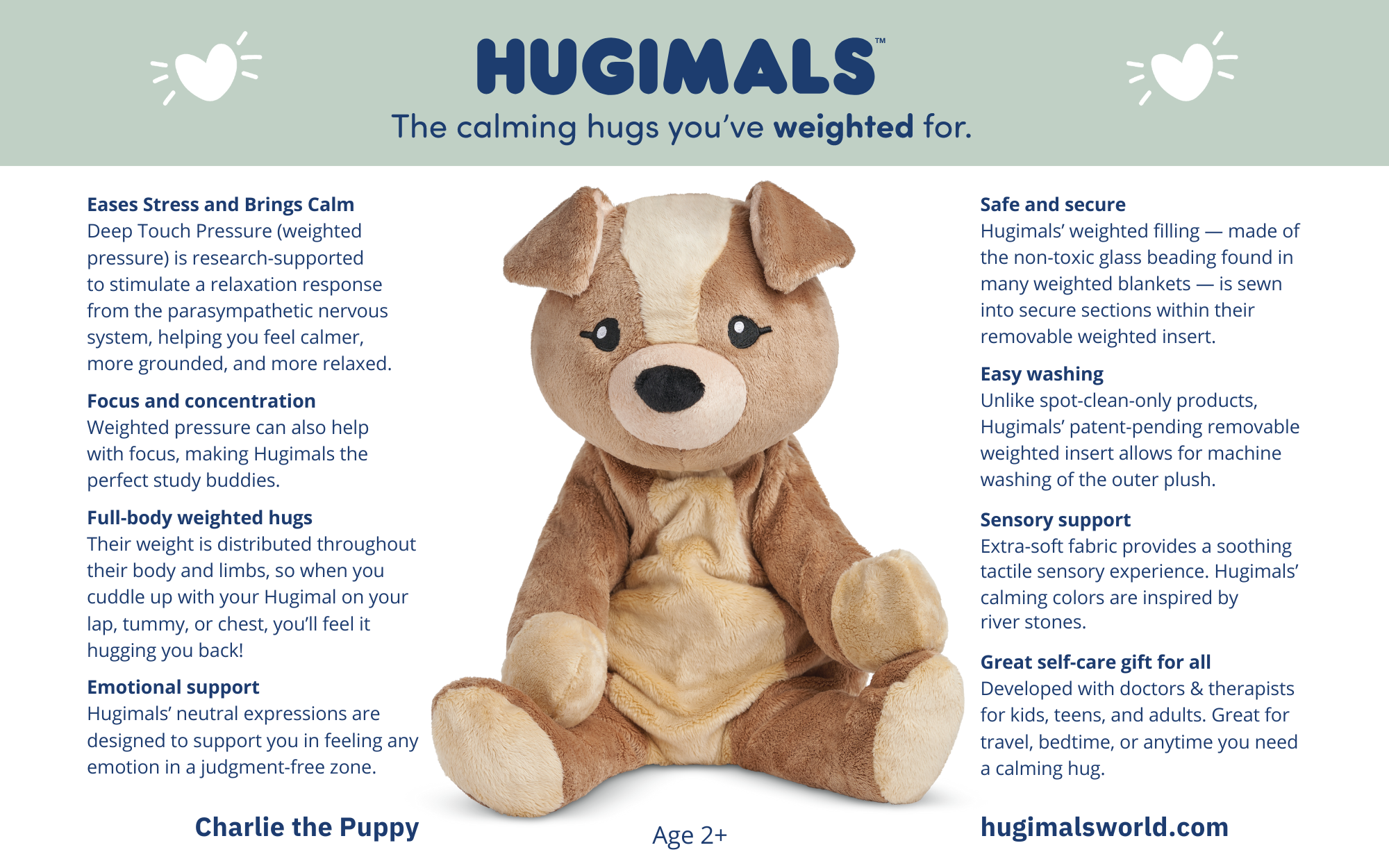 Hugimals World - Wholesale Stuffed/Plush Toy - Kids & Baby - Charlie the Puppy 4.5lb Weighted Plush Anxiety:Kids & Adults10