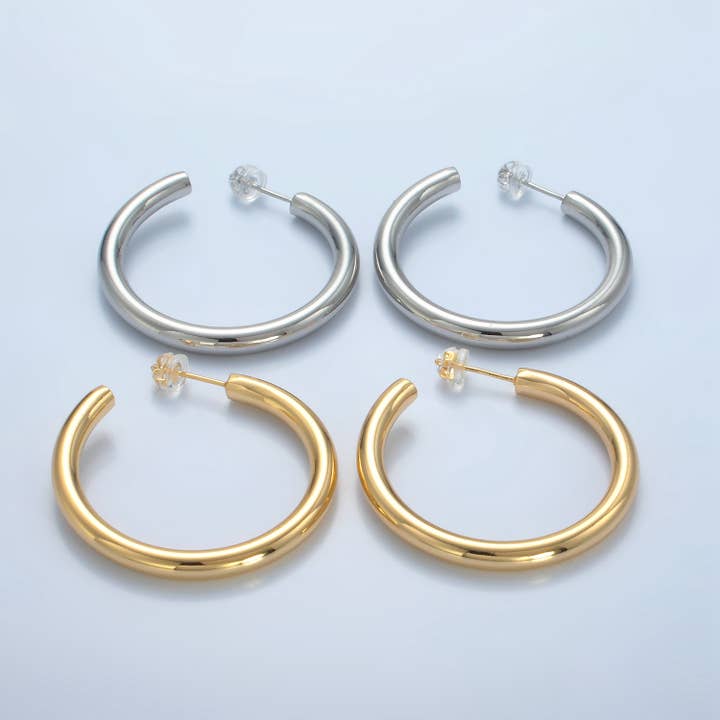 24K Gold Filled Minimalist 40mm Hoop Earrings | AD718 AD719 for wholesale by Aim Eternal