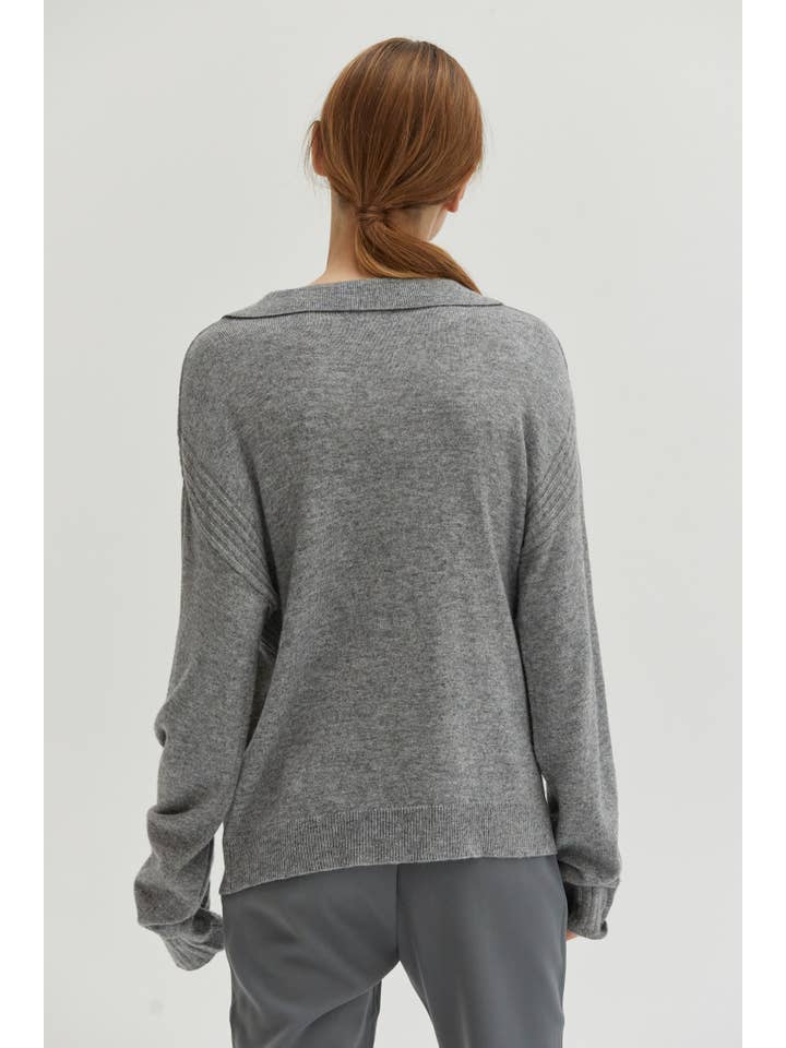 H GREY CT8877 - Maline Cashmere Softened Collared Sweater Top for wholesale on Faire