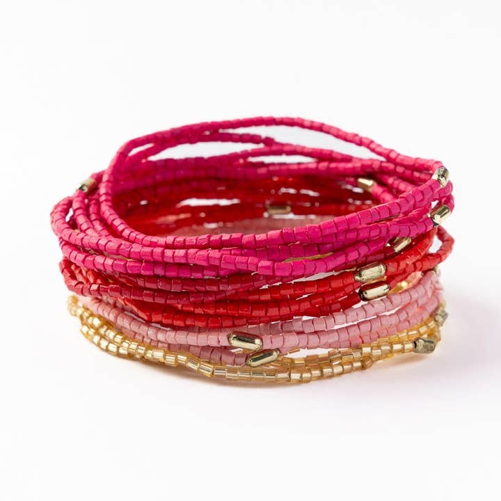 Chelsea 18 Strand Luxe Beaded Bracelet Set Pink for wholesale by INK + ALLOY