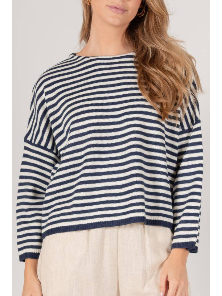 Before You Collection - Wholesale Knit Sweater - Women's - Striped T-Body Sweater