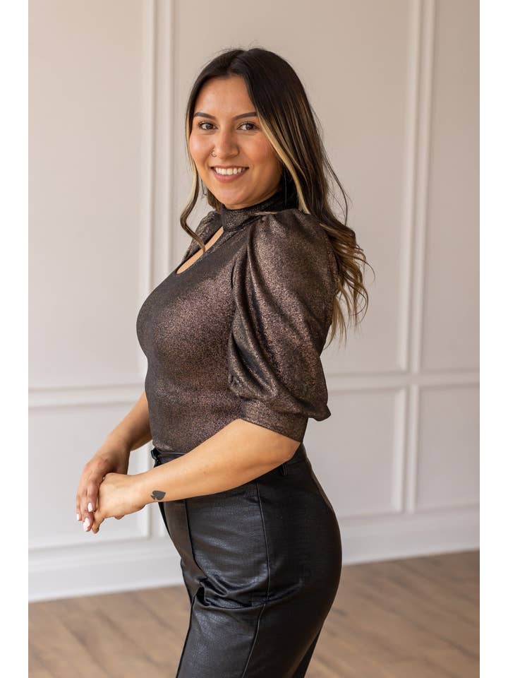 Chic Gold Cutout and Puff Sleeve Bodysuit for wholesale on Faire