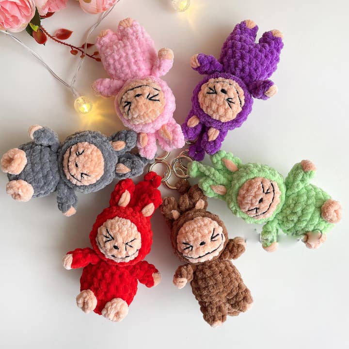 Smiling Bunny Keychain Crochet, Handmade Labubu Decor, Gift for wholesale by TOMOPOD LLC
