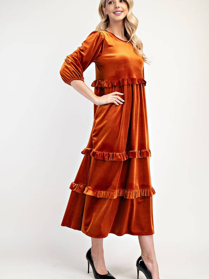 Celeste Clothing - Wholesale Dress - Women's - PLUS SIZE ELEGANT VELVET TIERED MODEST DRESS -MD33897-PL32