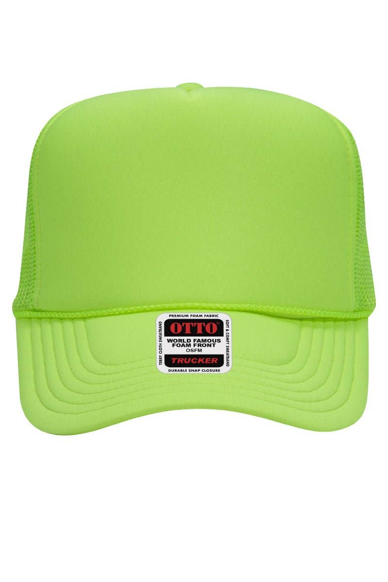 Wholesale Accessory Market - Wholesale Trucker Hat - Unisex - OTTO Neon Green Foam Front High Crown Trucker Hat2