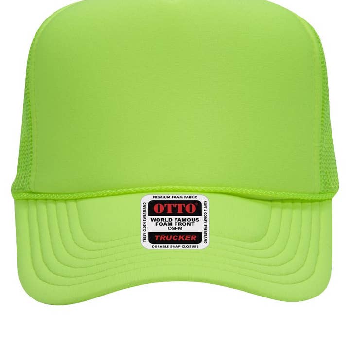 Wholesale Accessory Market - Wholesale Trucker Hat - Unisex - OTTO Neon Green Foam Front High Crown Trucker Hat2