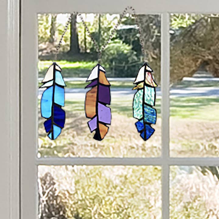 River of Goods - Wholesale Suncatcher - Set of 3 - 6"H Aleyna Multicolor Feather Window Panel4