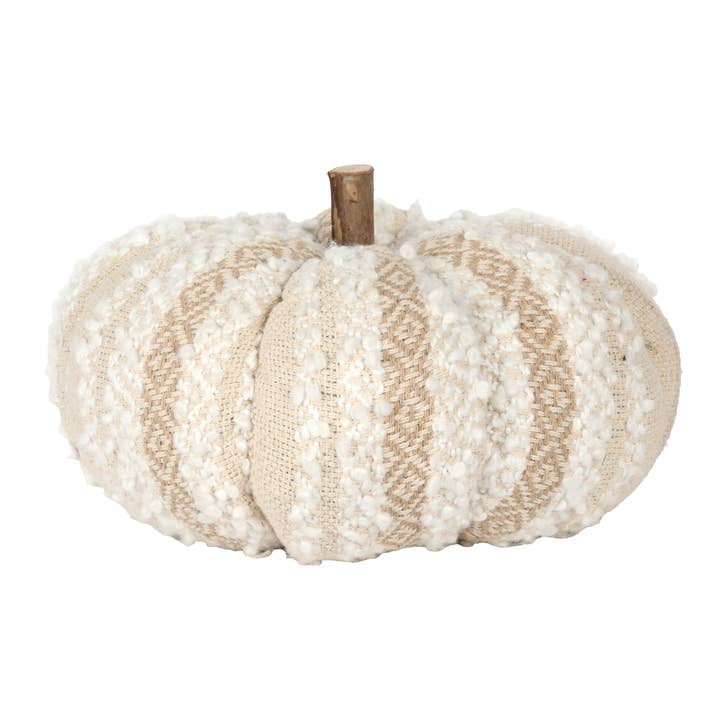 Vatican Homes - Vendita all'ingrosso Decorazioni da tavolo - Zucca in filato spesso avorio tono su tono da 14" con anello.