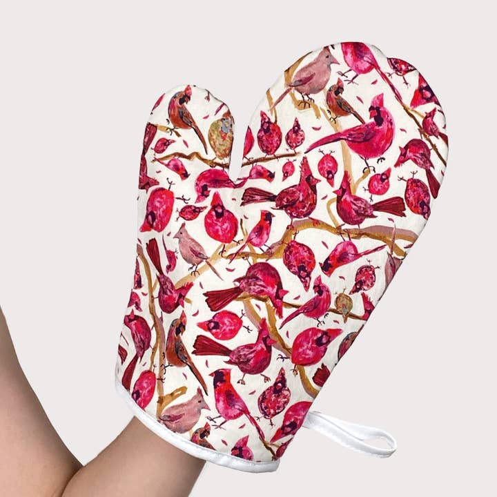 Cotton Oven Mitt - Ivory Cardinals Holiday Everyday for wholesale by Cher the Fire