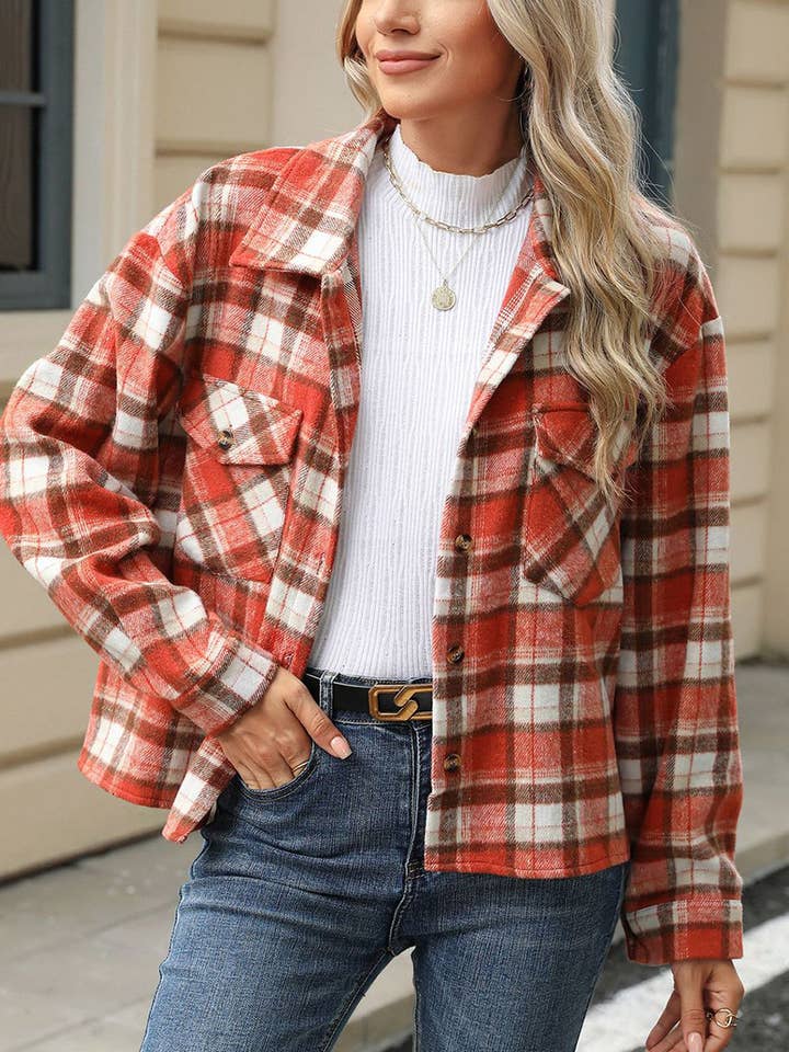 Lily Clothing - Wholesale Shirt Jacket/Shacket - Women's - LONG-SLEEVED PLAID WOOL JACKET WITH BAGGY POCKETS8