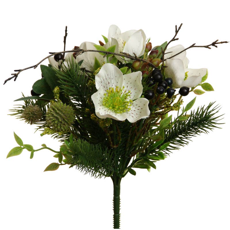 Floratexx - Wholesale Artificial Flowers - Christmas Rose-Berry Mix Bouquet 30 cm green-white0