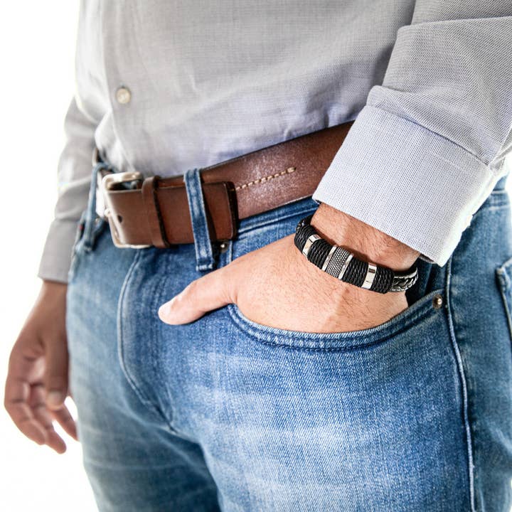 SERASAR - Wholesale Woven/Braided Bracelet - Leather bracelet “ring” - silver - B0283