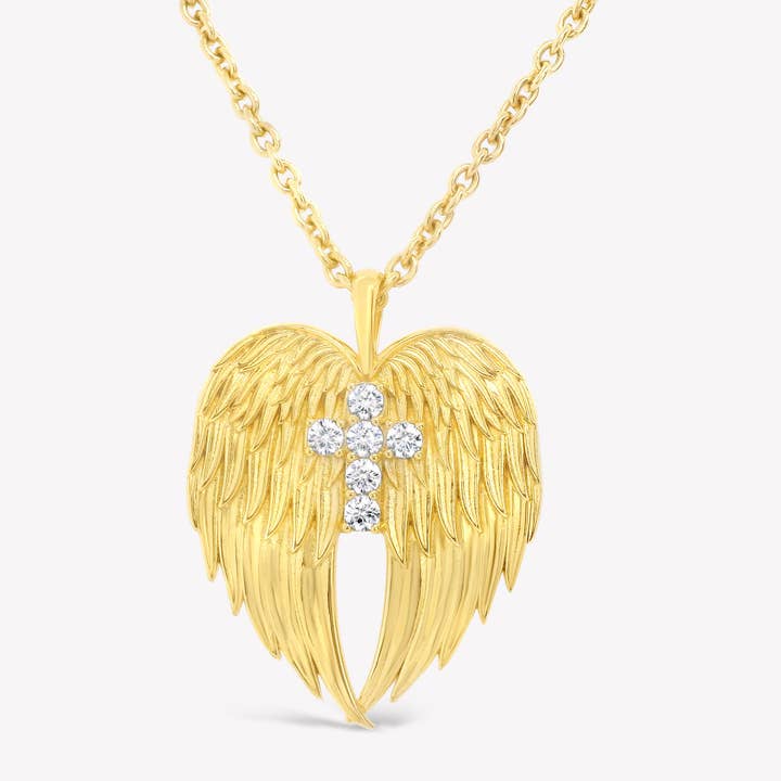 Collier en forme de croix Divine Wings pour la vente par Rizen Jewelry
