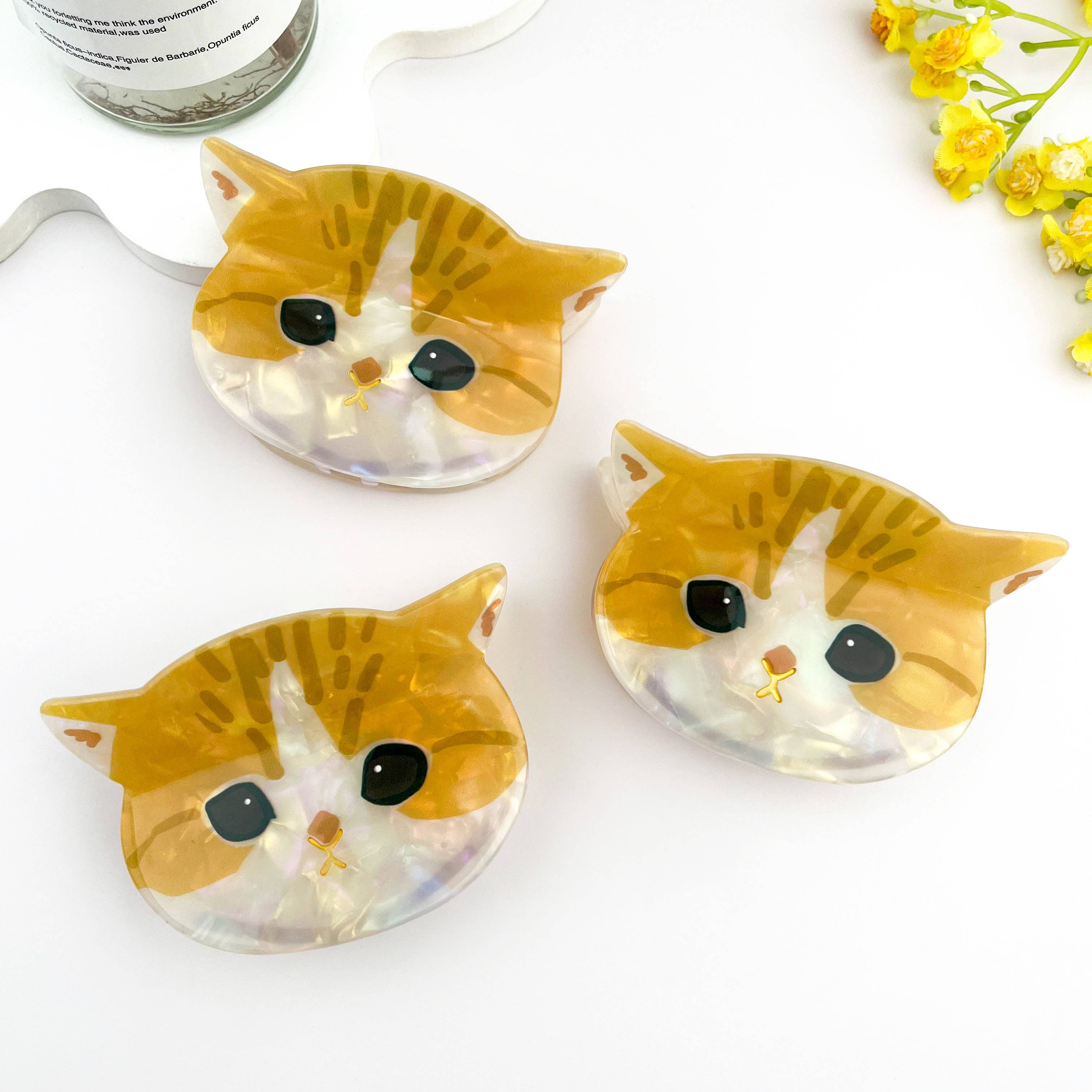 Yellow Adorable 3D Cat Acetate Hair Claw Clip β Cute & Quirky Style for wholesale on Faire