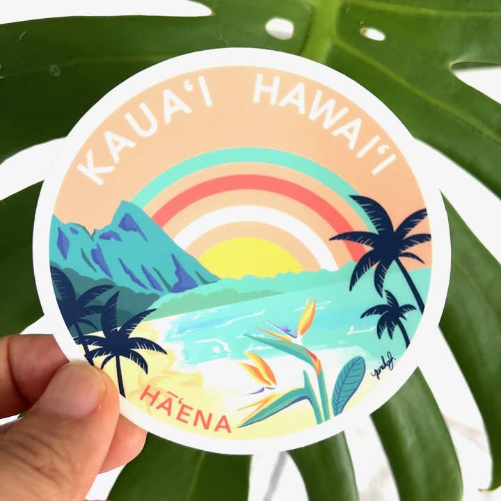 Island Stickers & More / Yuriko J. Design - Wholesale Sticker - Kauai Beach Sticker - Hawaii Island Series