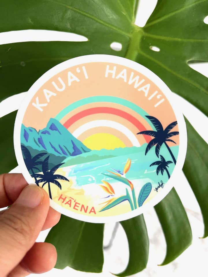 Kauai Beach Sticker - Hawaii Island Series for wholesale by Island Stickers & More / Yuriko J. Design