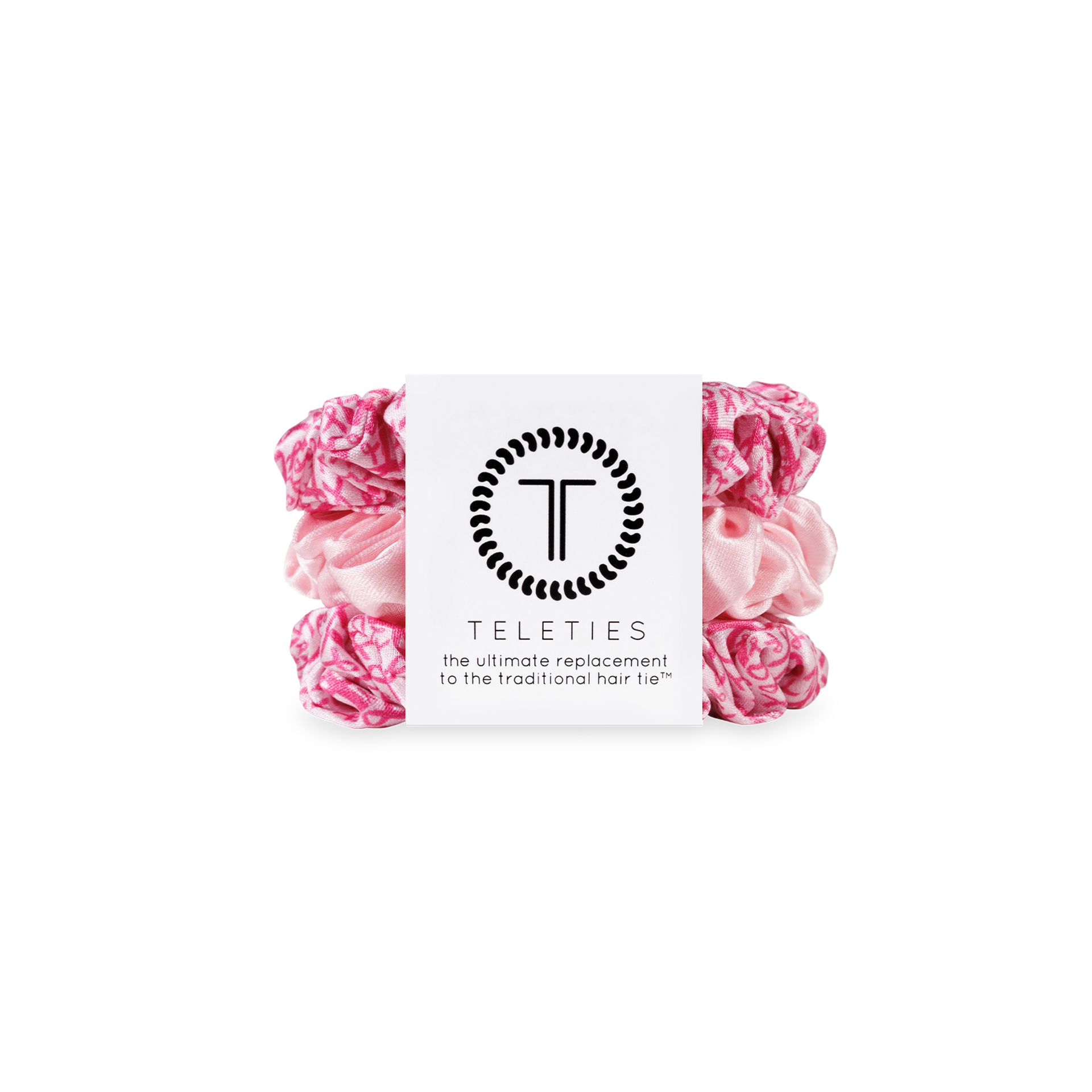 TELETIES - Wholesale Scrunchie - Women's - Silk Hair Scrunchies | Small | Pink Ribbon Power0