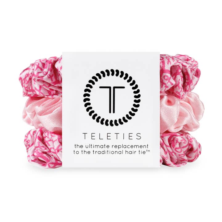 TELETIES - Wholesale Scrunchie - Women's - Silk Hair Scrunchies | Small | Pink Ribbon Power0