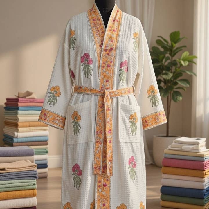 Saffron Garden - Waffle Cotton Women Robe for wholesale by House of Alaan