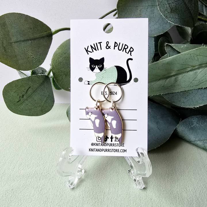 Hannah Grey Tabby Cat Stitch Markers for wholesale by Knit and Purr
