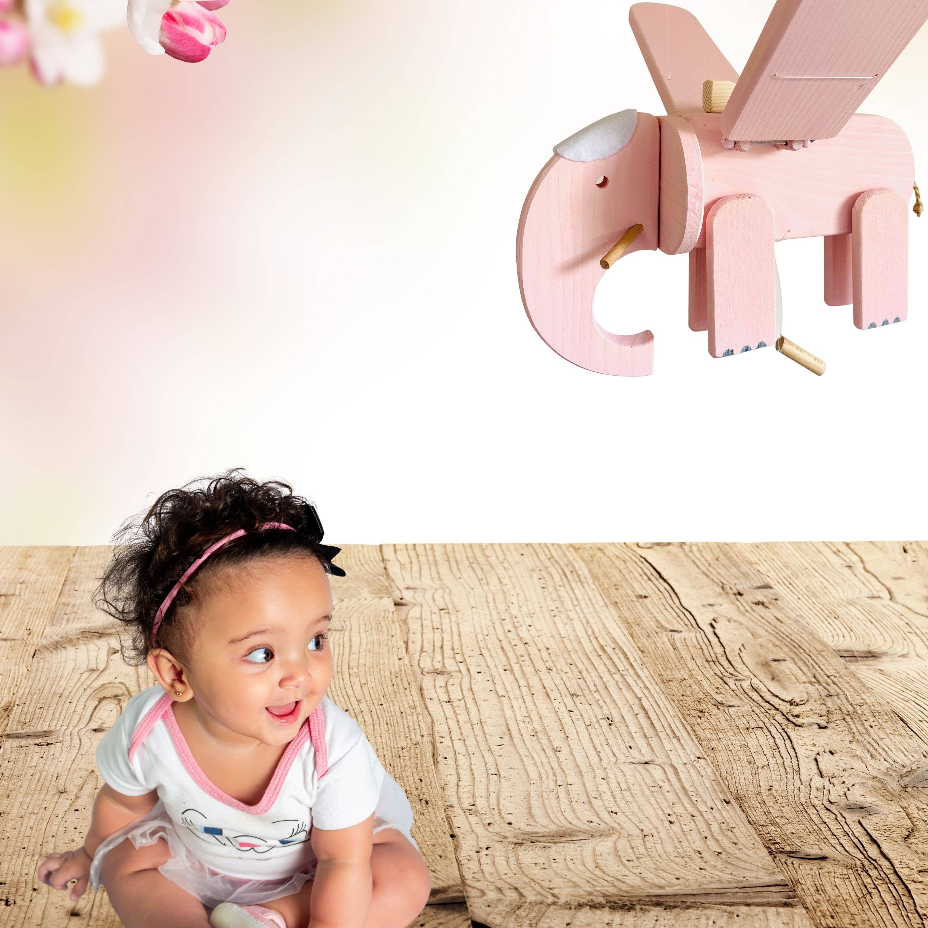 Mrozci - Wholesale Baby Mobile - Pink Elephant Flying Wooden Mobile - Baby Girl Nursery Decor7