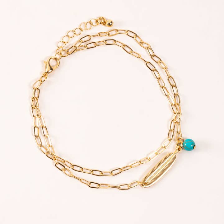 Howard's - Wholesale Anklet - Alexis Turquoise Layered Feather Charm Anklet Beach Jewelry