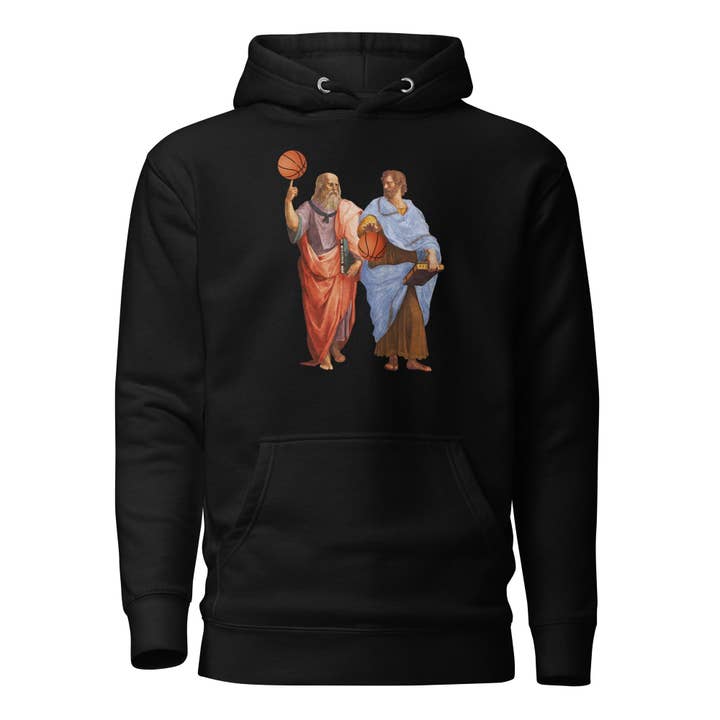 Aristote et Platon avec des ballons de basket - Sweat à capuche premium pour la vente par The Philosopher's Shirt
