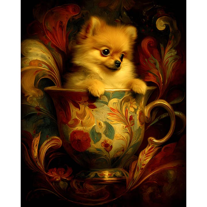 Mowbi - Wholesale Art Print - Sweet Pomeranian Puppy - Pup in a Cup - Art Print - 8"x10" Artwork