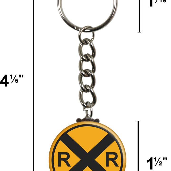 Square Deal Recordings & Supplies - Wholesale Keychain - Unisex - Keychain - Railroad Train Crossing - Round Yellow Sign4