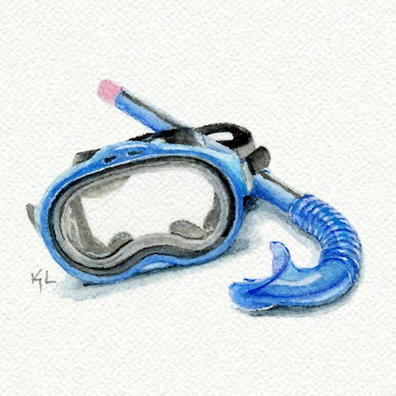 Snorkel Miniature Watercolor Painting - Art Print for wholesale by Karen Libecap Tiny Paintings