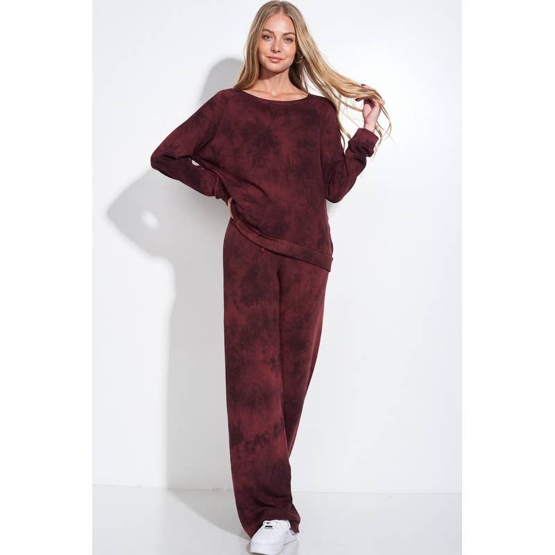 WINE CHARCOAL Tie dye print sleep lounge wear sets for wholesale on Faire0