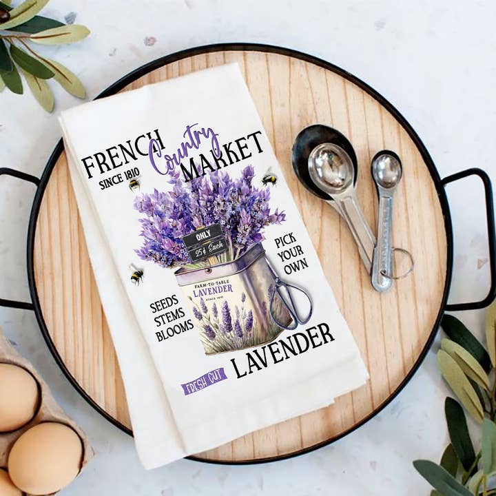 French Country Lavender Market Flour Sack viskestykke for engroshandel hos Avery Lane Gifts