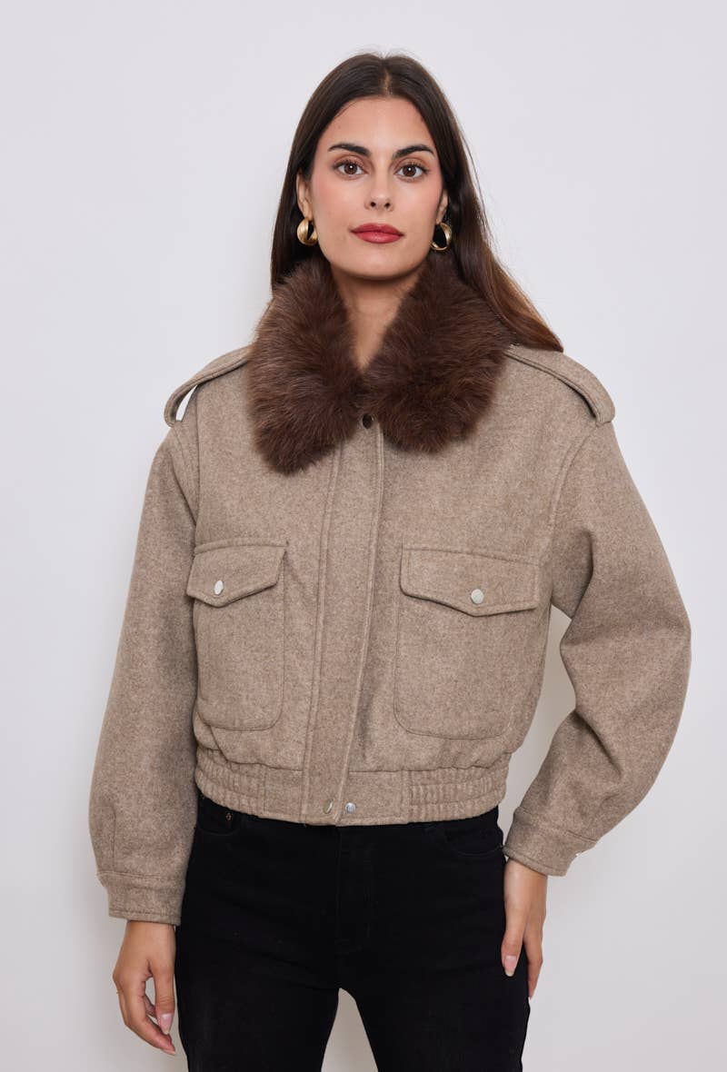 KY CREATION PARIS – wholesale Coat – Women’s – Wool aviator jacket with fur collar1