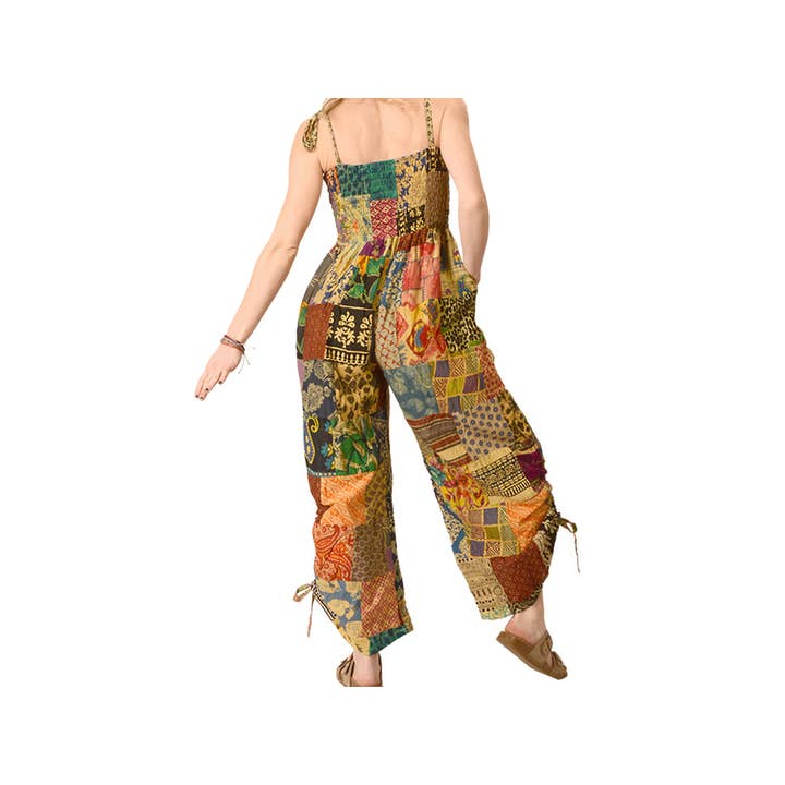 Gypsy Rose - Wholesale Jumpsuit – Women's - Patchwork Cotton Print Cinche Leg Jumper1