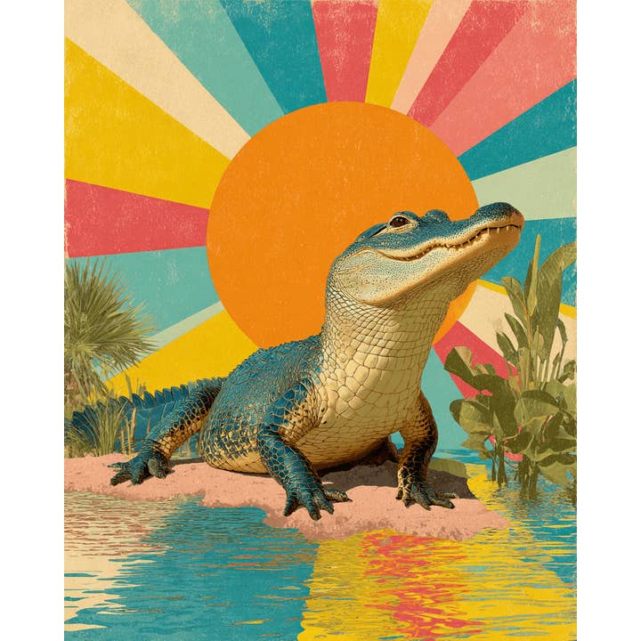 Mowbi - Wholesale Art Print - Pop Art Alligator - Zoo Animals - Biophilic Wildlife Art Print - 8"x10" Artwork for 11"x14" Frame